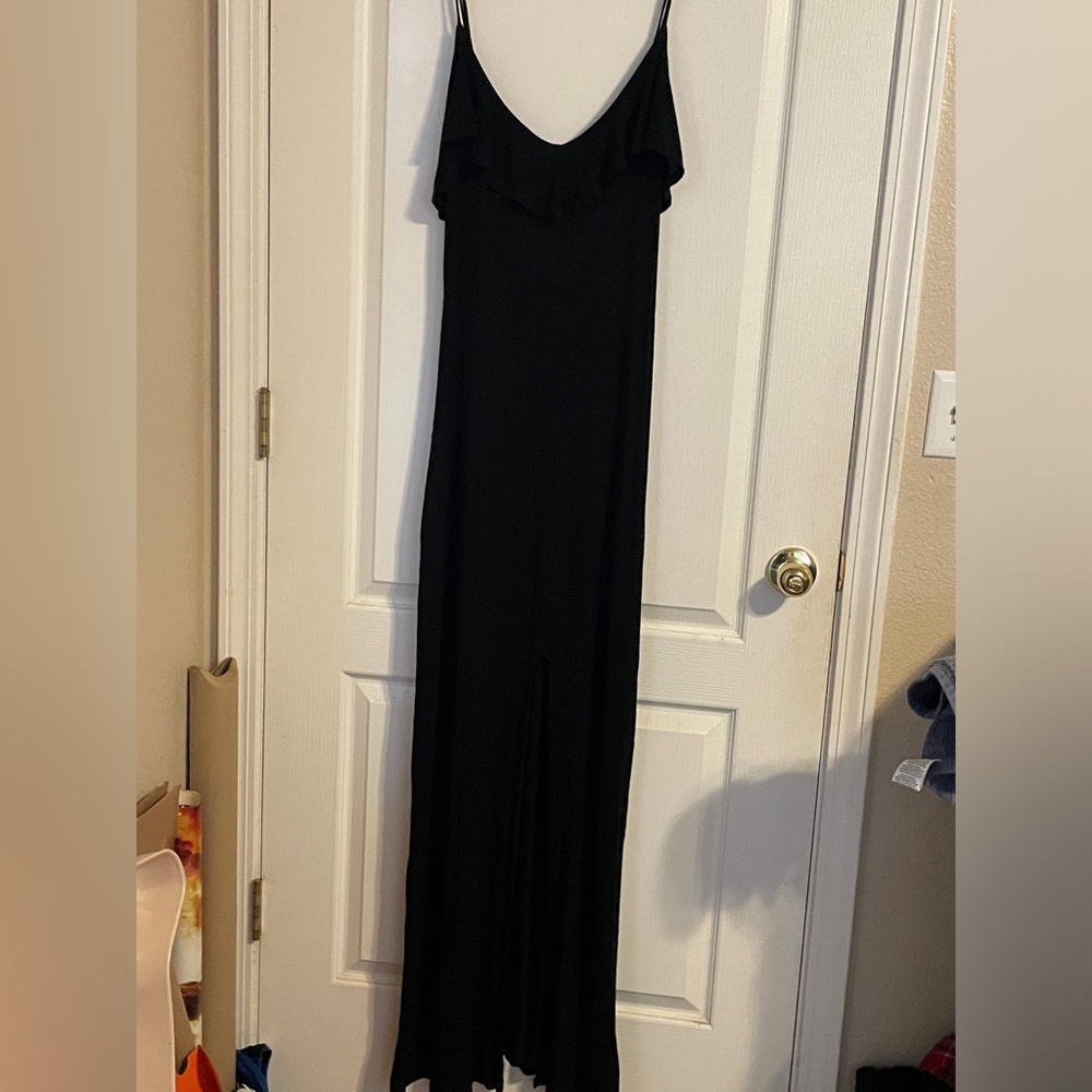 Mikey & Joey Black Maxi Side‎ Slit Dress Adjustable Straps Small Beach Travel